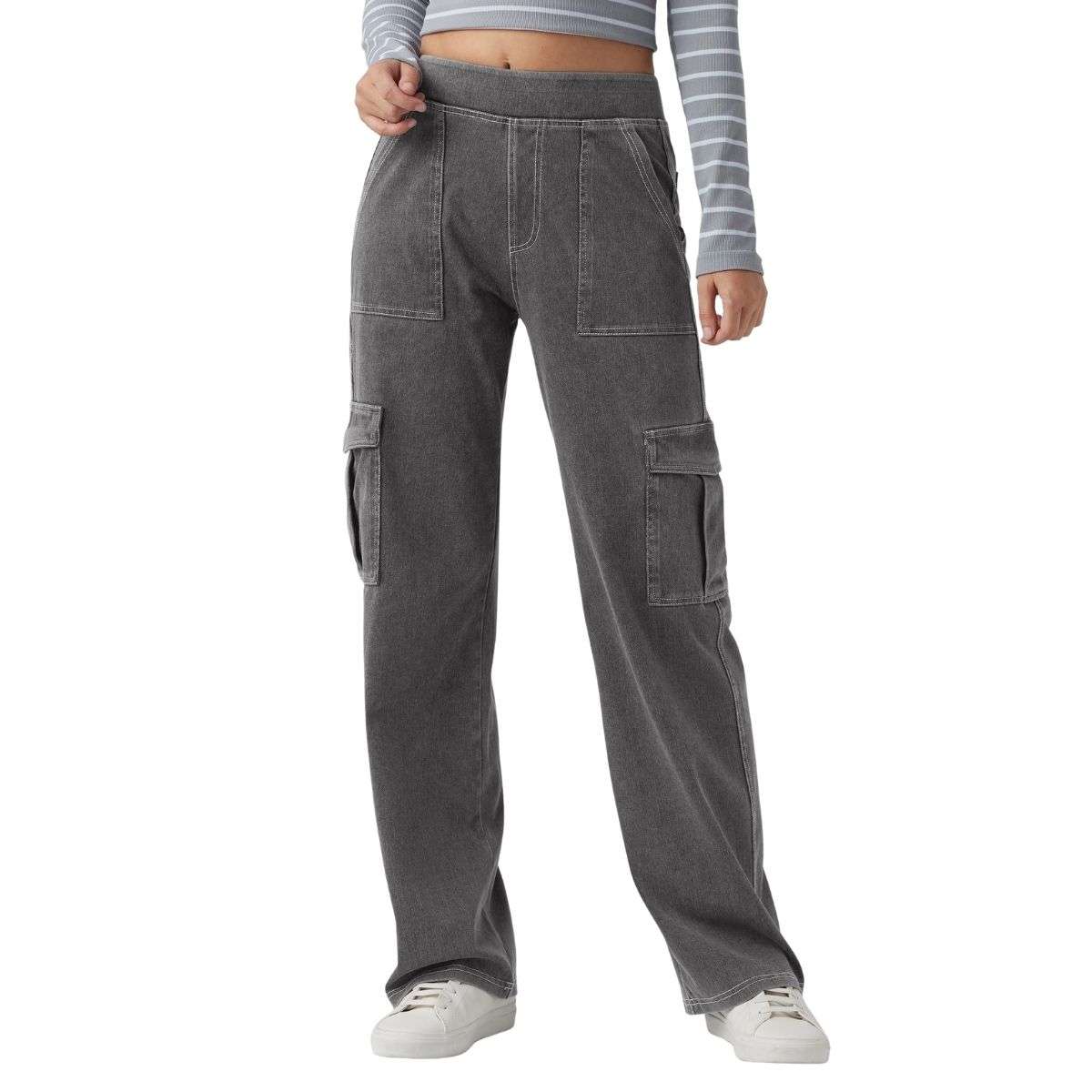 Mid Rise Pockets Straight Leg Casual Cargo Jeans