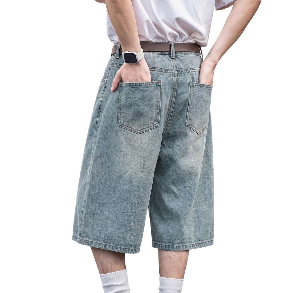 Men’s Vintage Y2K Elastic Back Waistband Baggy Denim Shorts