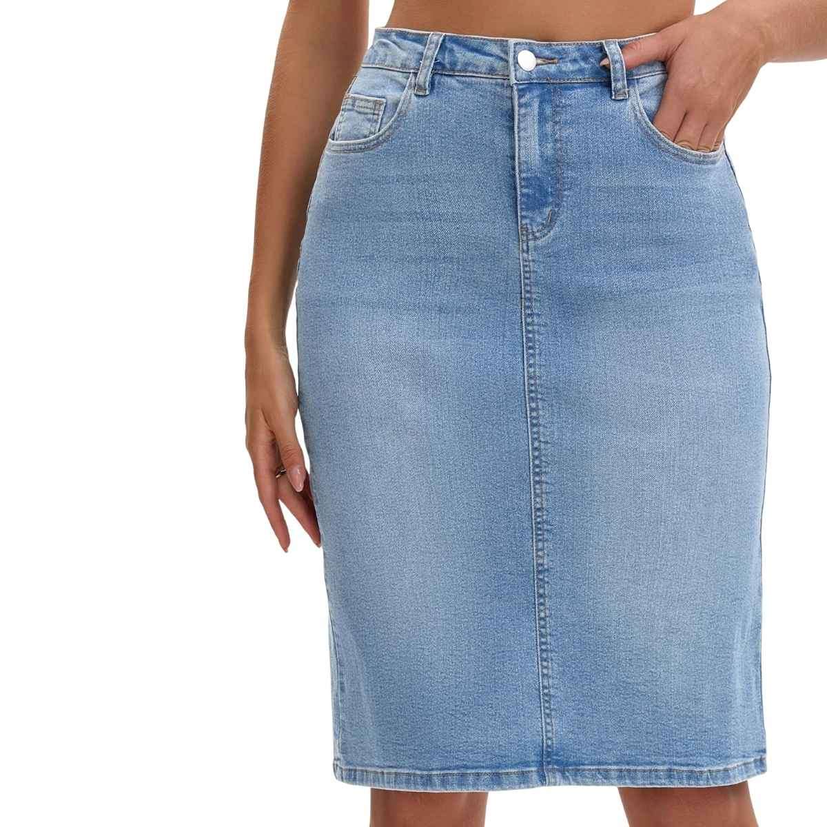 Women’s High Waisted Denim Midi Skirt