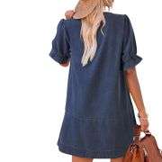 Women’s Button Down Babydoll Denim Ruffle Mini Dress