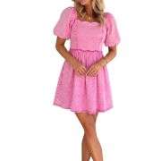 Women’s Western Puff Sleeve Sweetheart Neckline Denim Babydoll Mini Dress