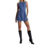 Y2K Bow Tie Open Back Denim Mini Dress