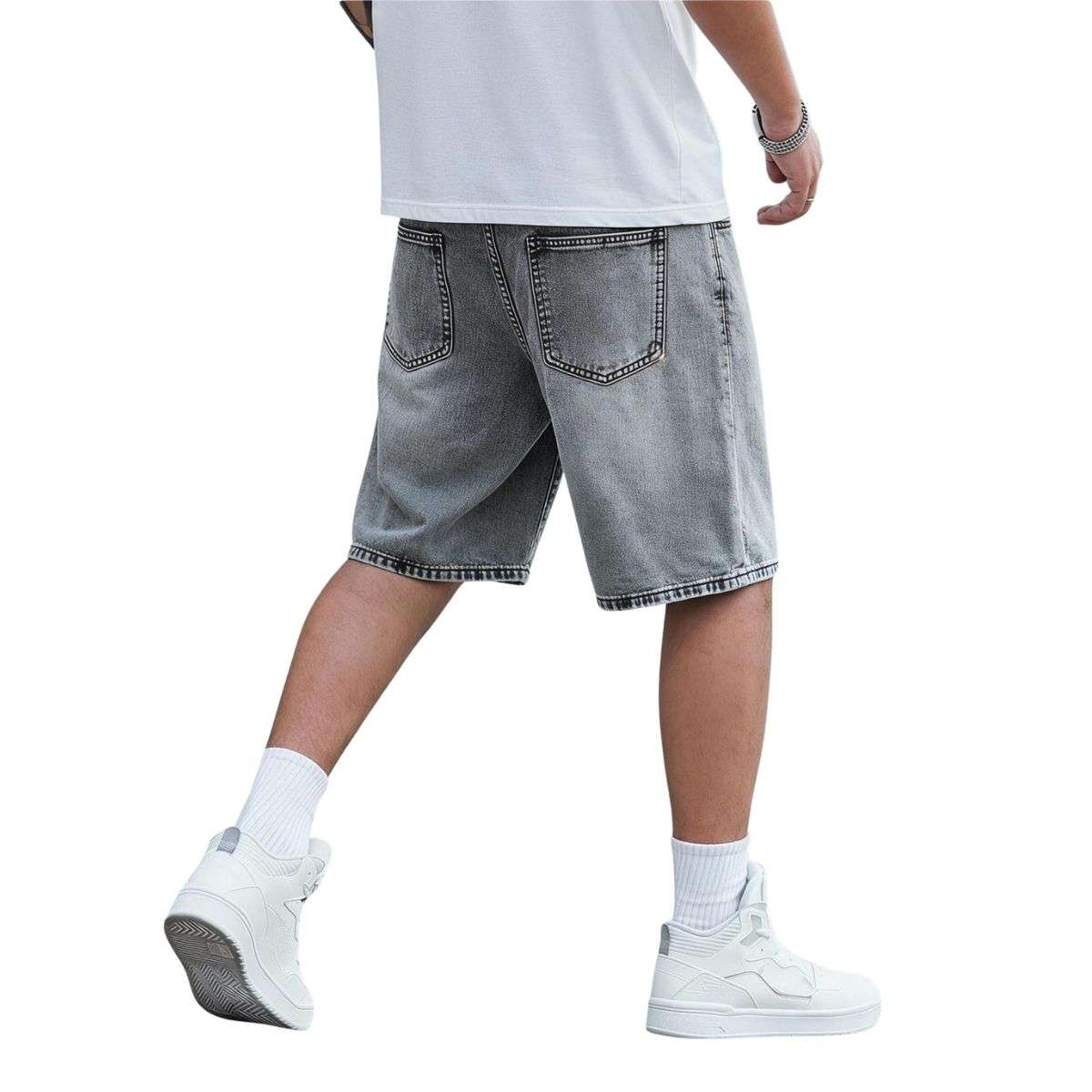 Mid Waist Slant Pockets Baggy Denim Jean Shorts