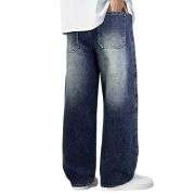 Men’s Drawstring Waist Wide-Leg Baggy Jeans
