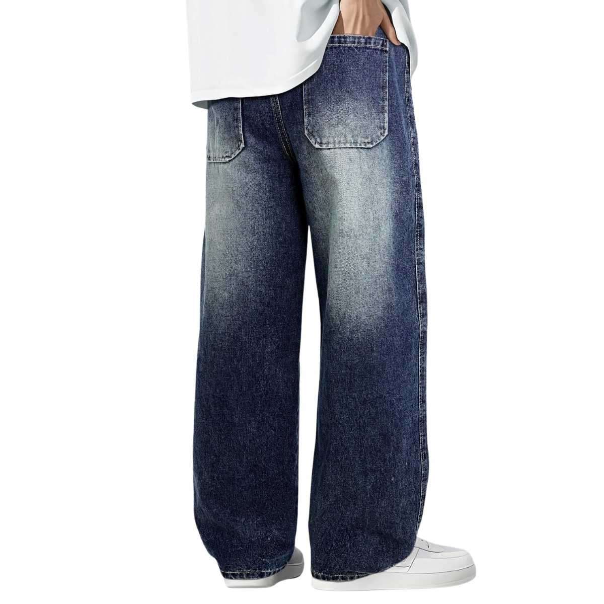 Men’s Drawstring Waist Wide-Leg Baggy Jeans