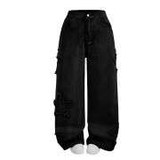 Women’s High Waisted Distressed Heart Pattern Wide Leg Jeans