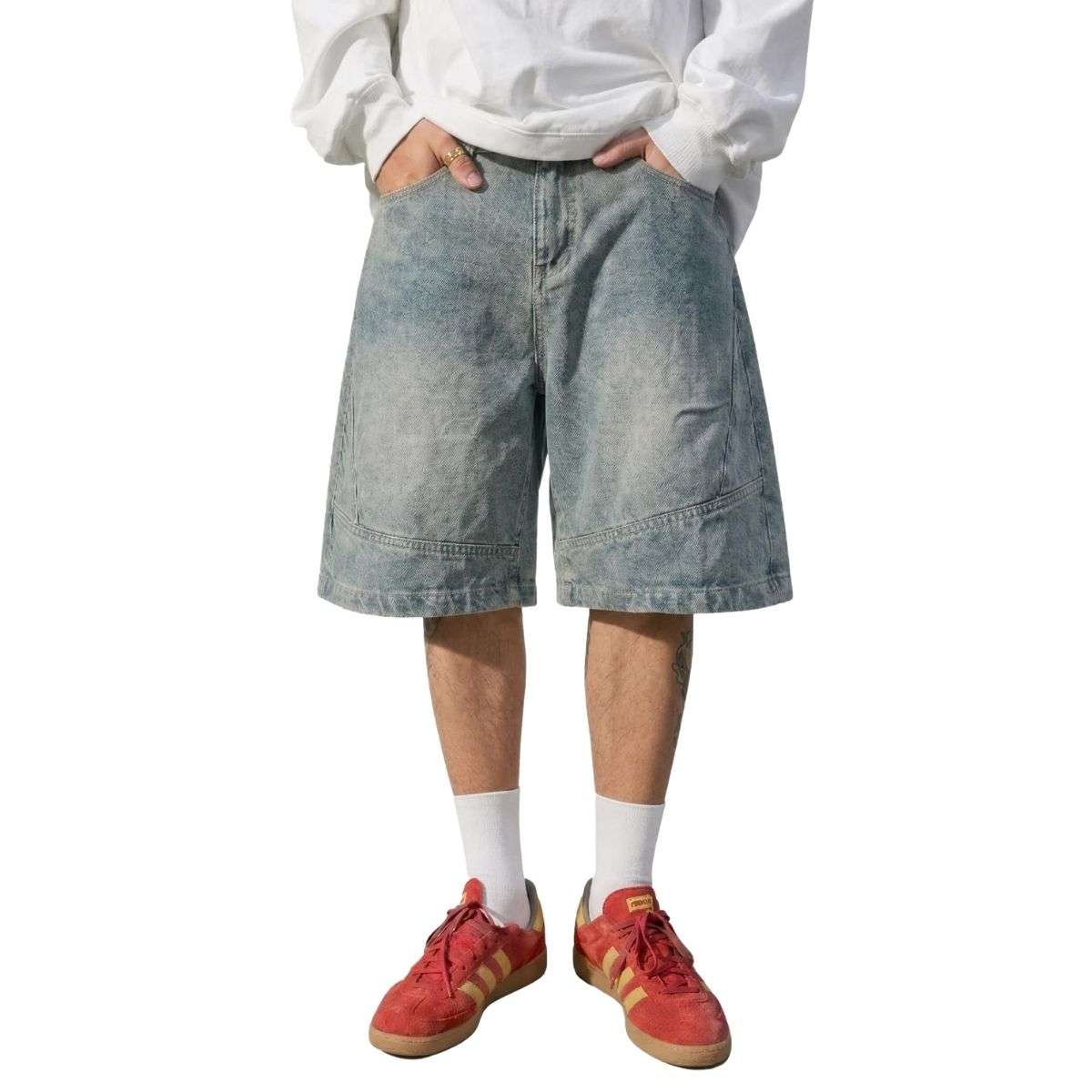 Men’s Vintage Y2K Elastic Back Waistband Baggy Denim Shorts