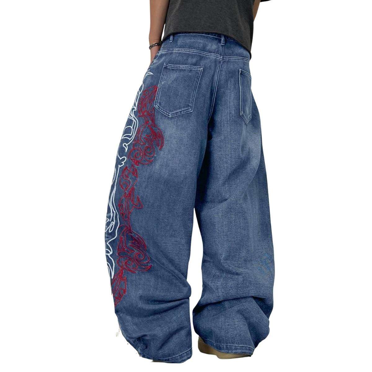 Men’s Y2K Hip Hop Embroidered Baggy Wide Leg Jeans