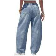 Women’s Y2K Elastic Waist Boyfriend Barrel Leg Jeans