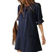 Women’s Button Down Babydoll Denim Ruffle Mini Dress