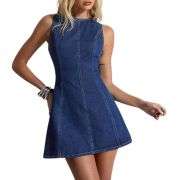 Y2K Bow Tie Open Back Denim Mini Dress