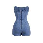Women’s Y2K Strapless Bodycon Wrap Front Short Denim Romper