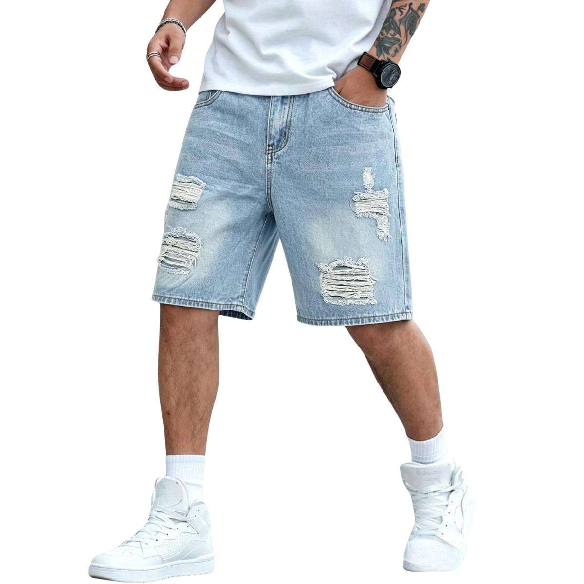 Mid Waist Slant Pockets Baggy Denim Jean Shorts