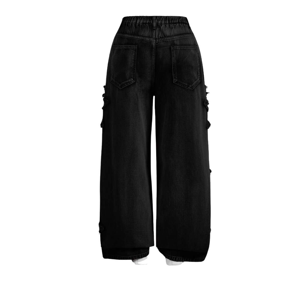 Women’s High Waisted Distressed Heart Pattern Wide Leg Jeans