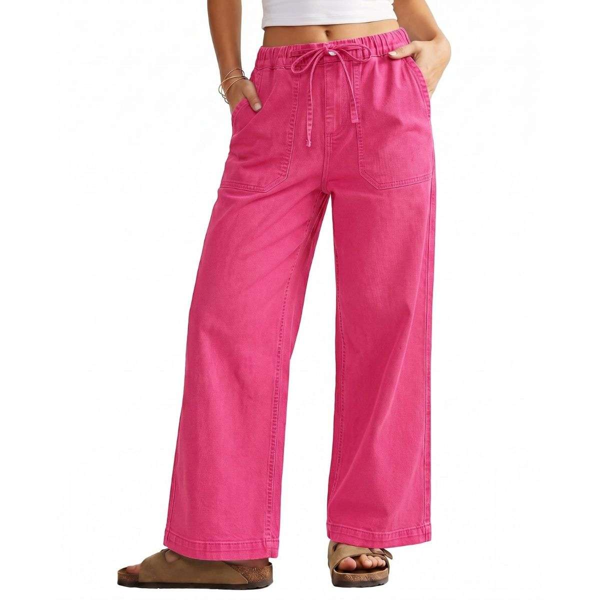 Women’s High-Waisted Wide-Leg Drawstring Jeans