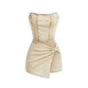 Women’s Y2K Strapless Bodycon Wrap Front Short Denim Romper