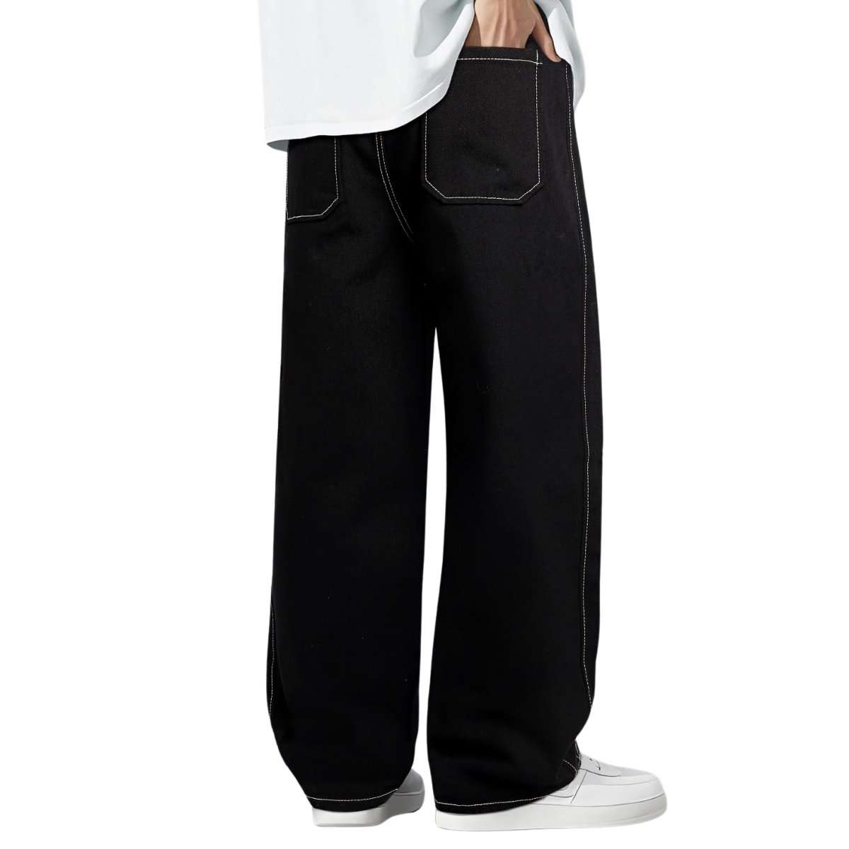 Men’s Drawstring Waist Wide-Leg Baggy Jeans