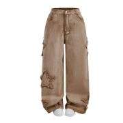Women’s High Waisted Distressed Heart Pattern Wide Leg Jeans