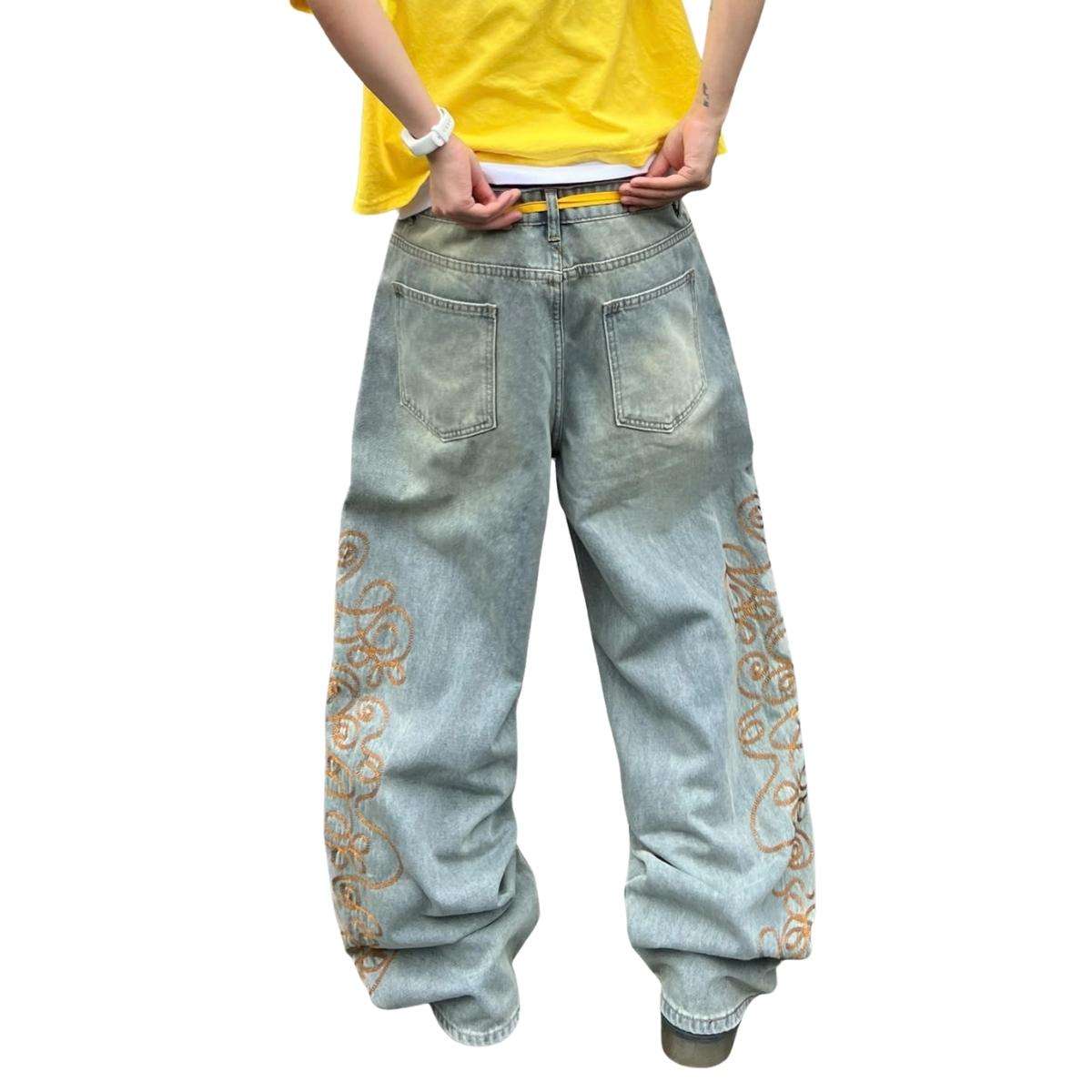 Men’s Y2K Hip Hop Embroidered Baggy Wide Leg Jeans