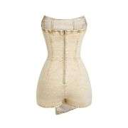 Women’s Y2K Strapless Bodycon Wrap Front Short Denim Romper