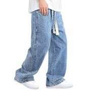 Men’s Drawstring Waist Wide-Leg Baggy Jeans