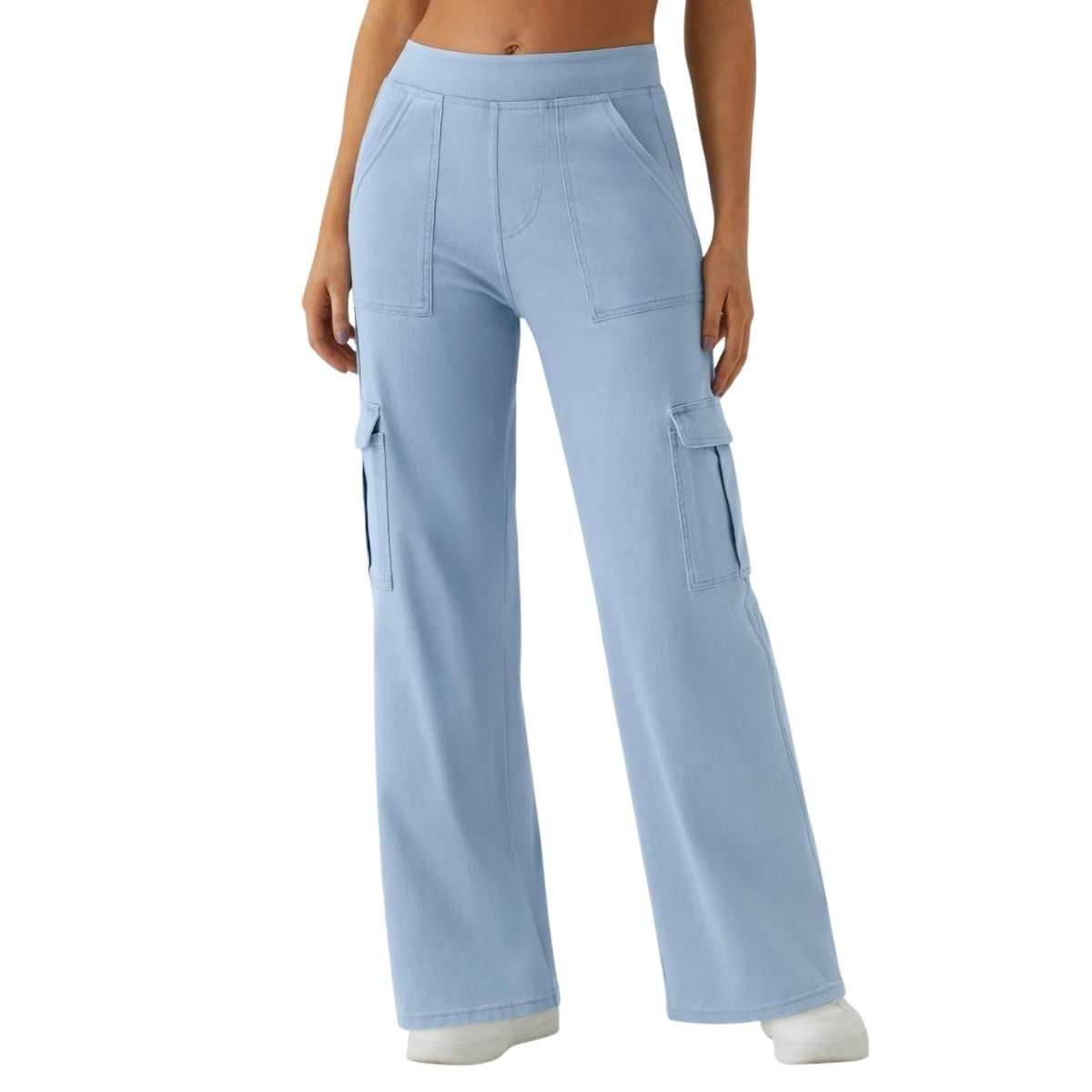 Mid Rise Pockets Straight Leg Casual Cargo Jeans