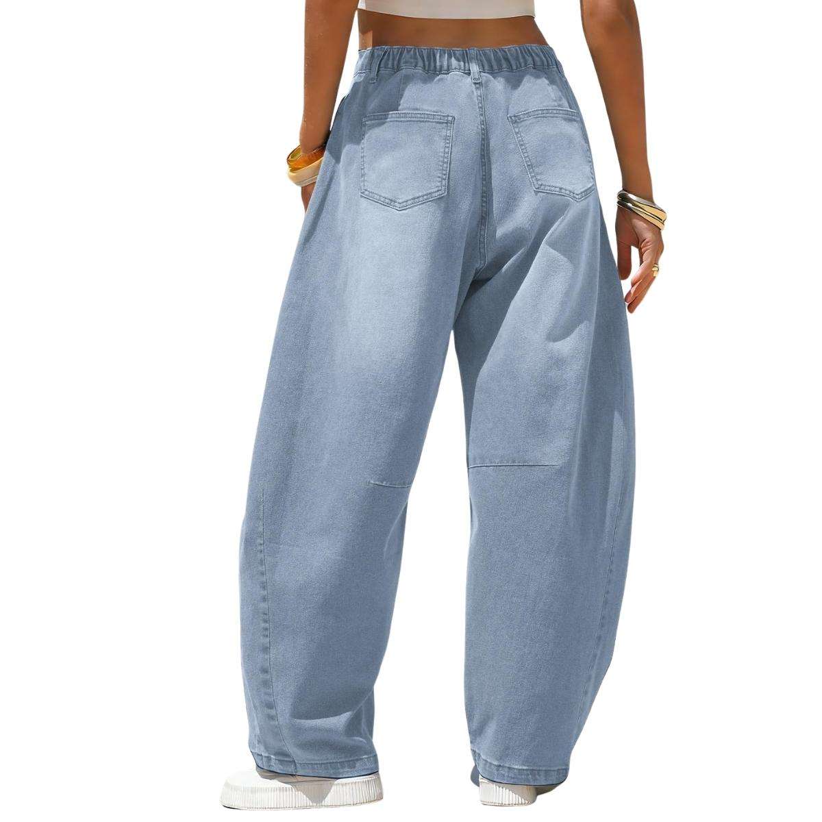 Women’s Y2K Elastic Waist Boyfriend Barrel Leg Jeans