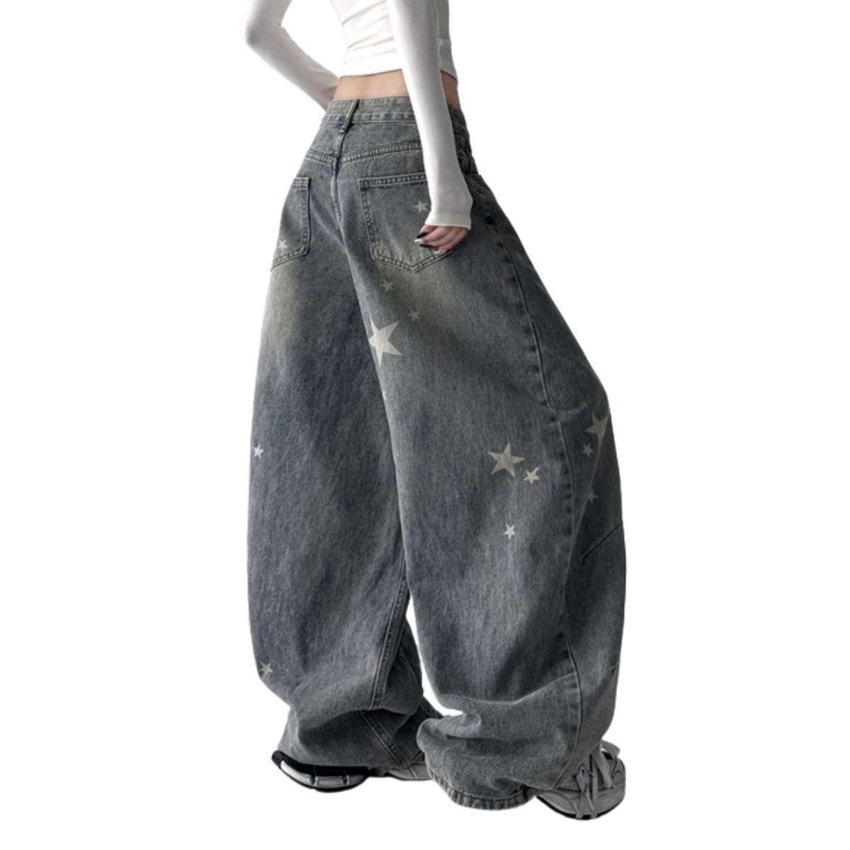 Women’s Y2K Star Print Low-Rise Barrel Jeans