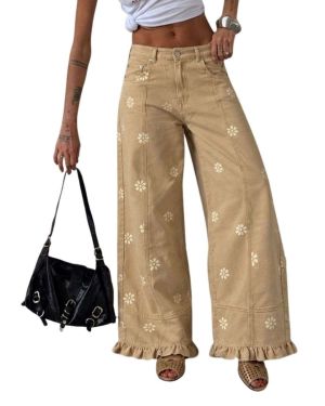 Barrel Jeans Women 2026 Floral Print Wide Leg Jeans