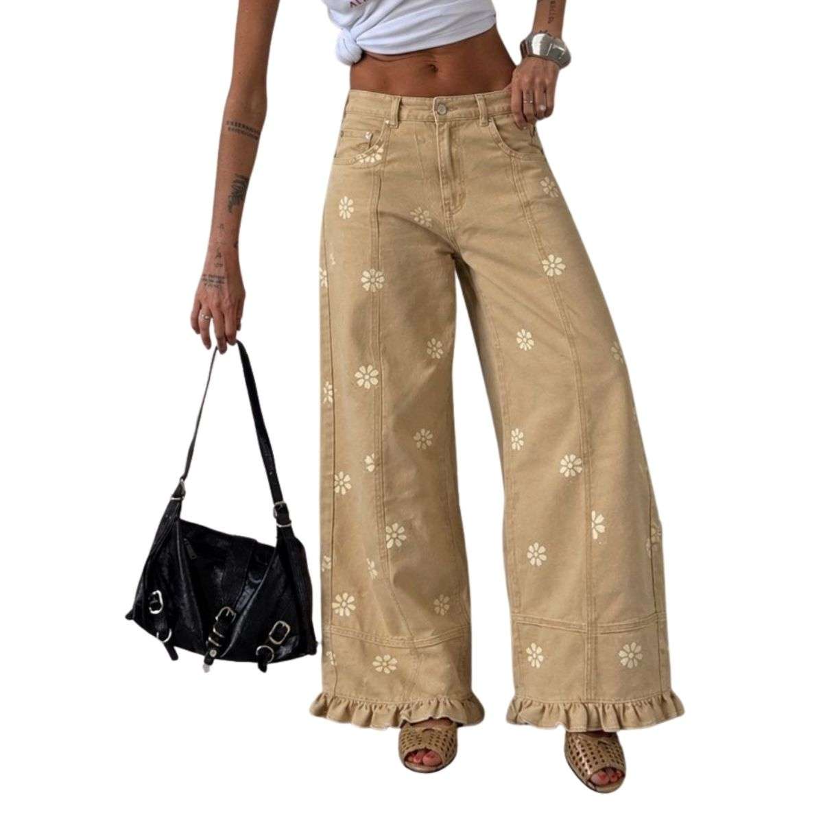 Barrel Jeans Women 2026 Floral Print Wide Leg Jeans