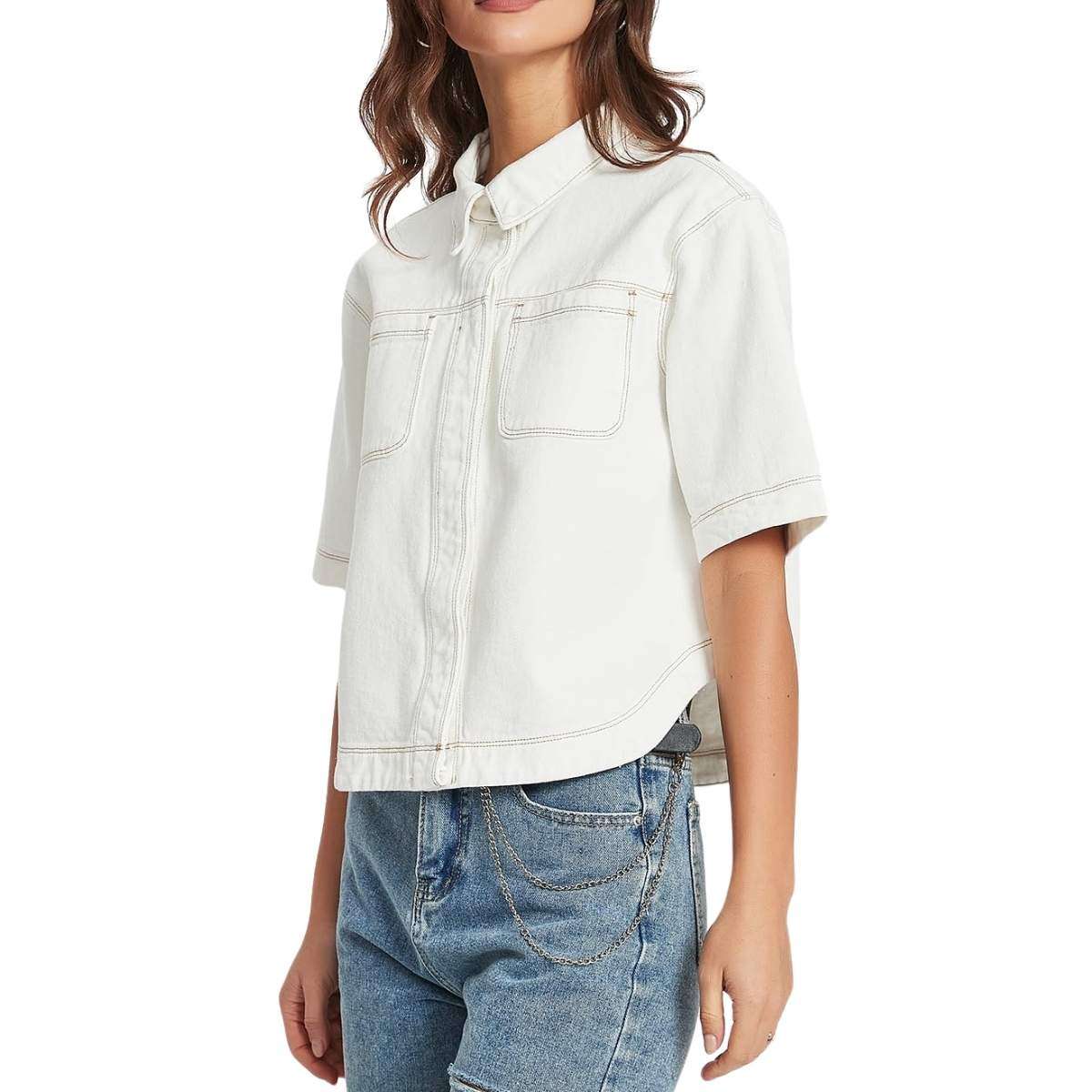Women’s Casual Short Sleeve Denim Shacket