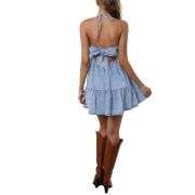 Women’s Halter Neck Backless Denim Mini Dress