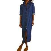 Women’s Distressed Long Sleeve Button Down Denim Shirt Dress
