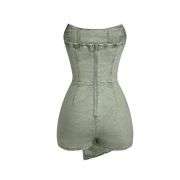 Women’s Y2K Strapless Bodycon Wrap Front Short Denim Romper