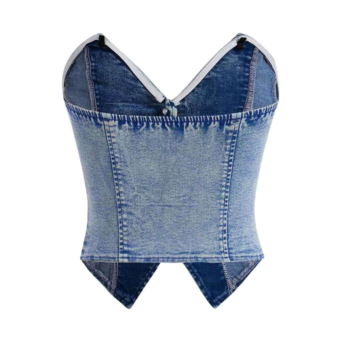 Women’s Y2K Button Down Corset Backless Sweetheart Neck Denim Tube Top