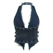Women’s Y2K Backless Fringe Corset Denim Halter Top