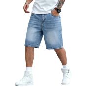 Mid Waist Slant Pockets Baggy Denim Jean Shorts