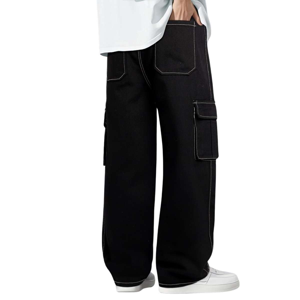 Men’s Drawstring Waist Wide-Leg Baggy Jeans