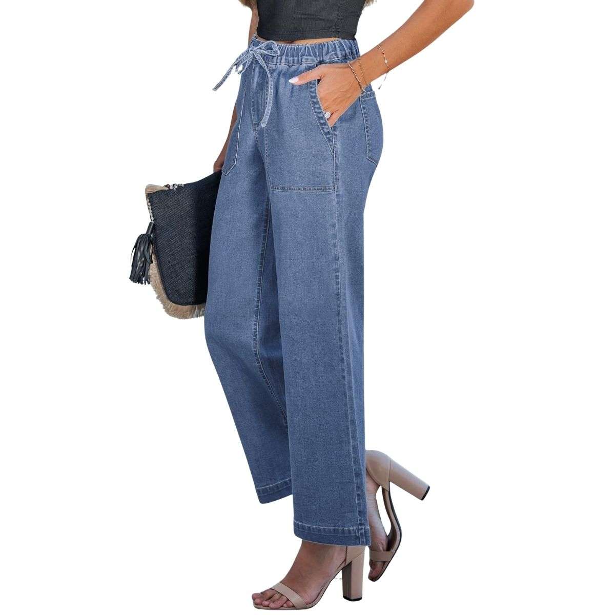 Women’s High-Waisted Wide-Leg Drawstring Jeans