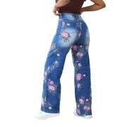 Rhinestone Blossom Print Denim Jeans