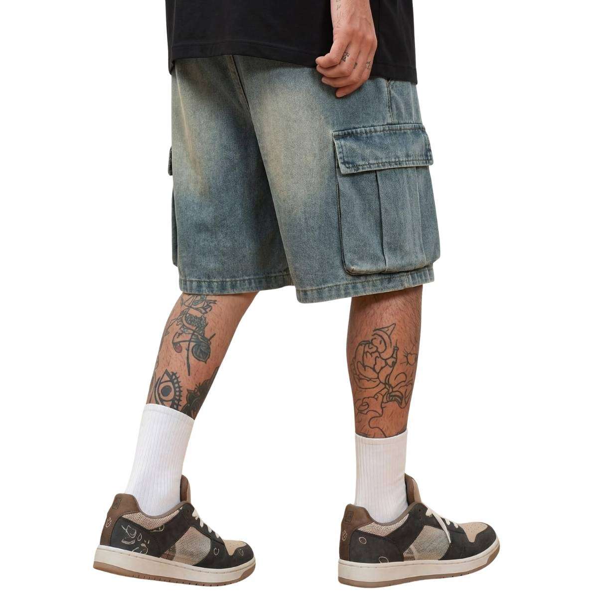 Men’s Vintage Y2K Elastic Back Waistband Baggy Denim Shorts