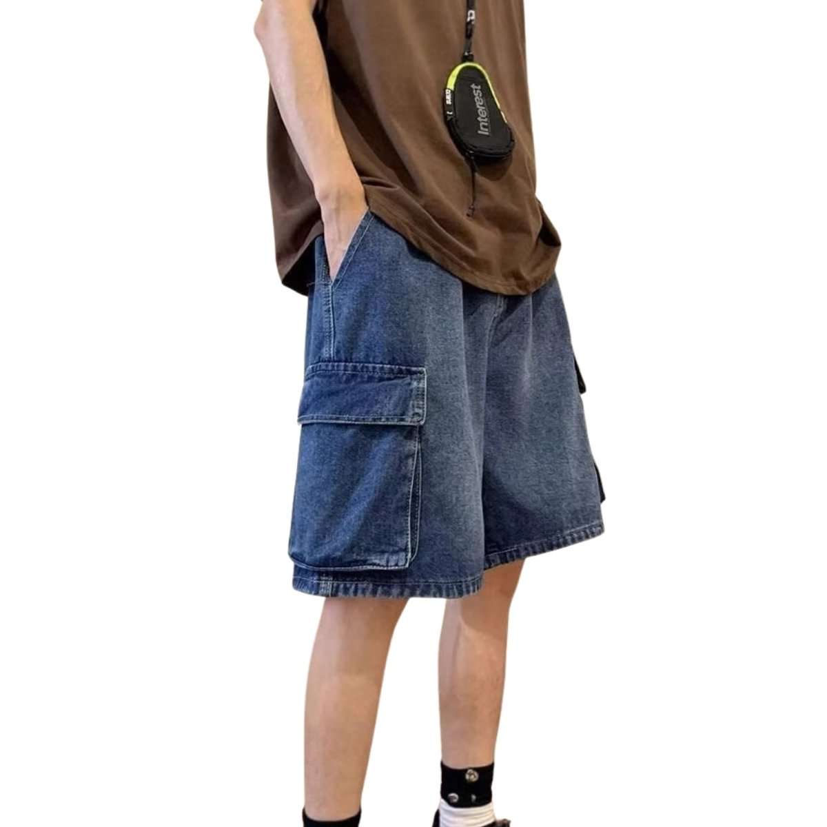 Men’s Vintage Y2K Elastic Back Waistband Baggy Denim Shorts