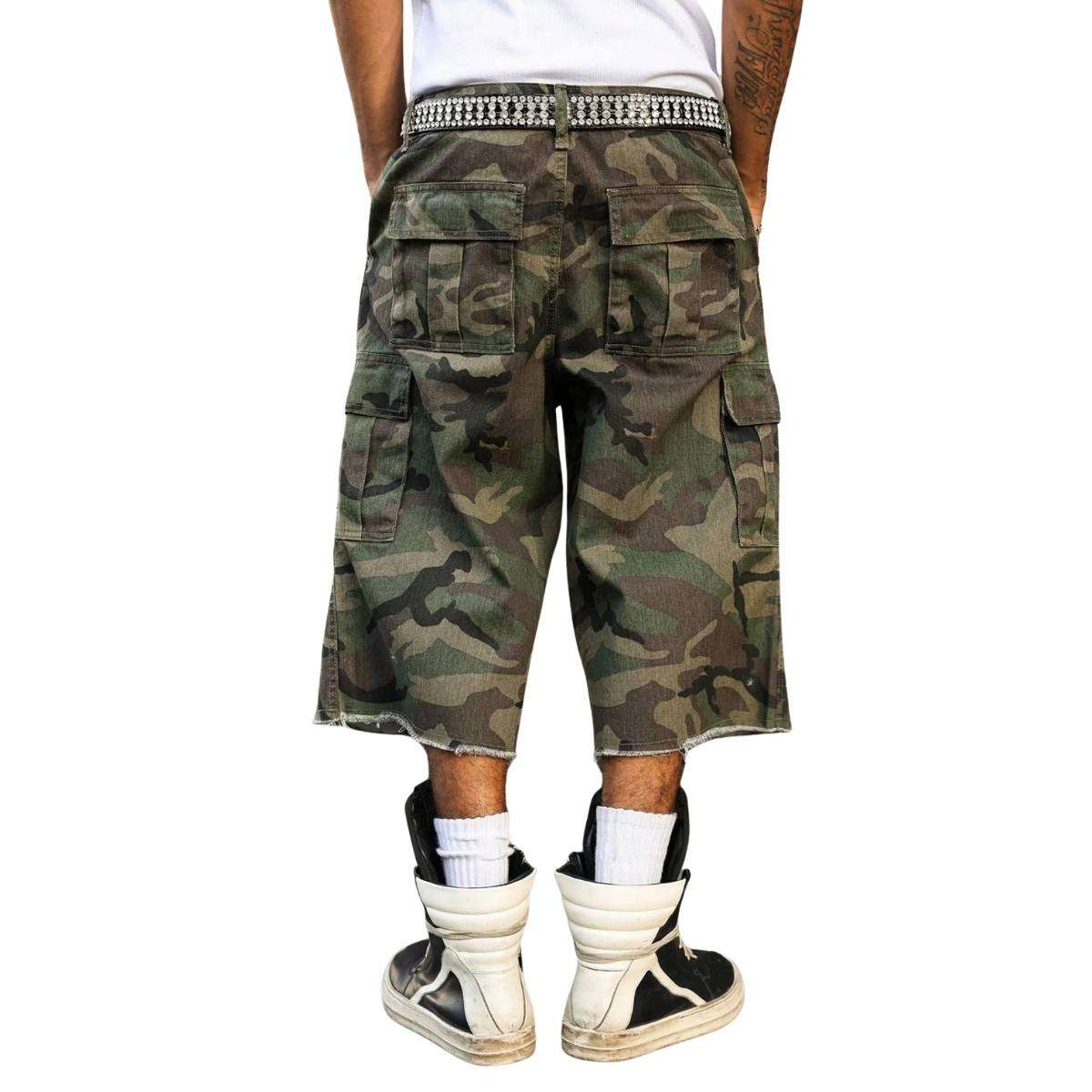 Men’s Flap Pockets Camo Cargo Denim Shorts