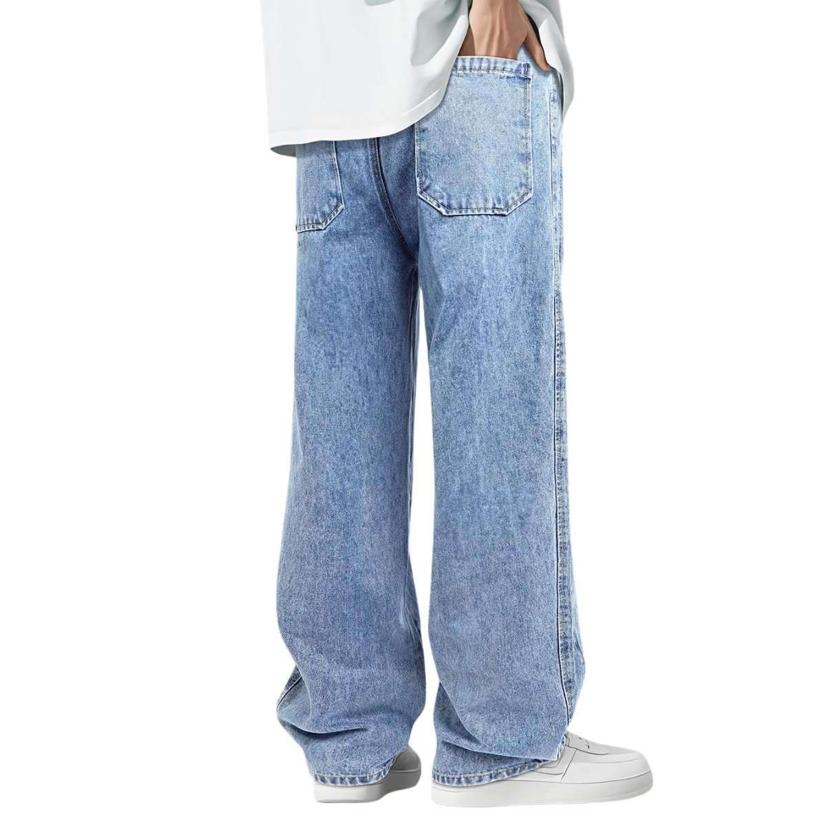 Men’s Drawstring Waist Wide-Leg Baggy Jeans