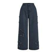 Women’s High Waisted Distressed Heart Pattern Wide Leg Jeans