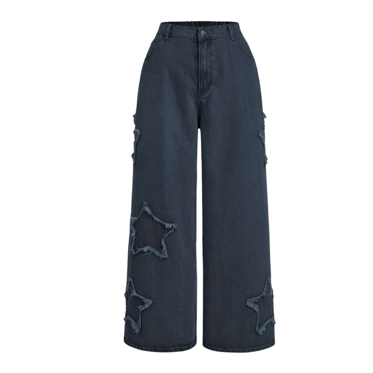 Women’s High Waisted Distressed Heart Pattern Wide Leg Jeans