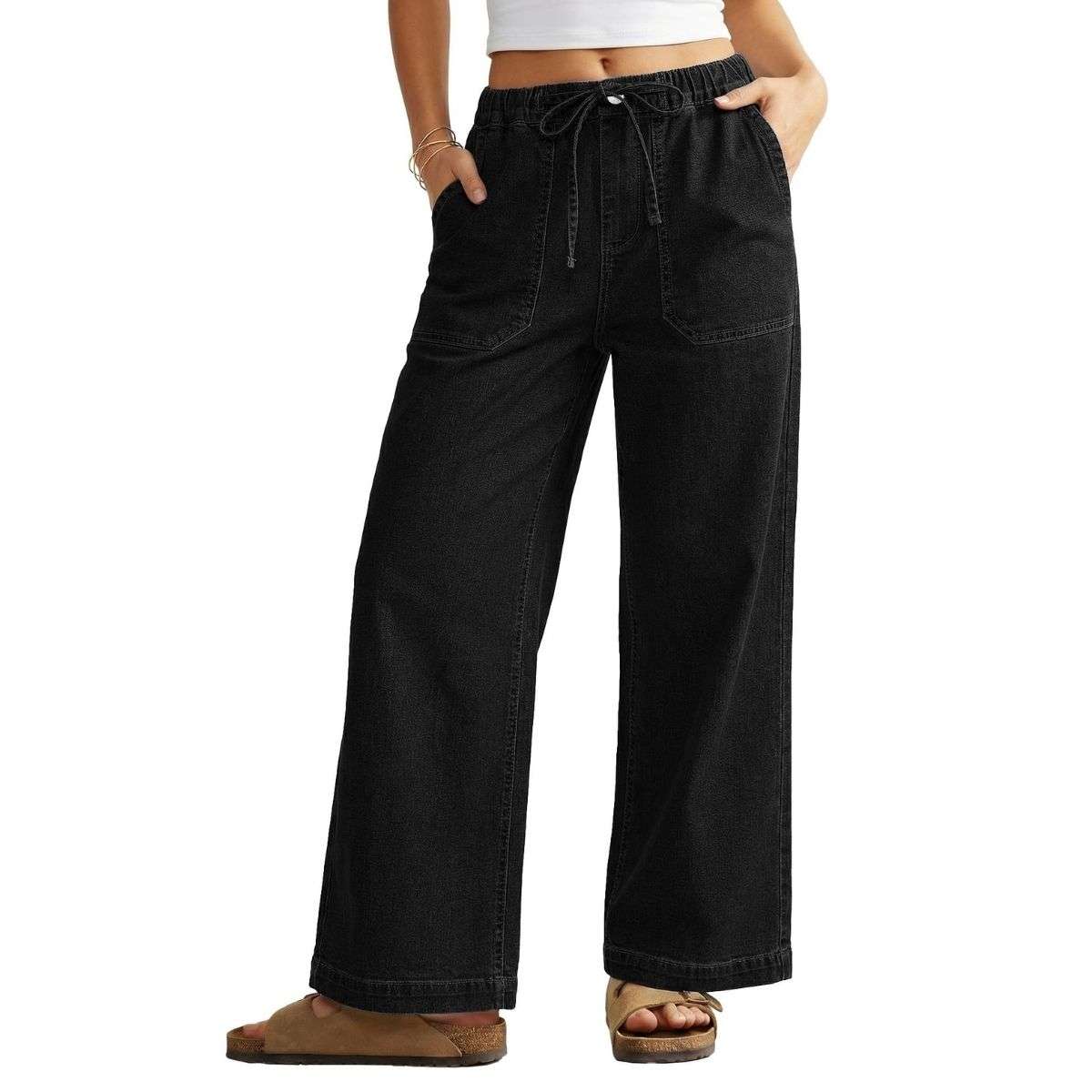 Women’s High-Waisted Wide-Leg Drawstring Jeans