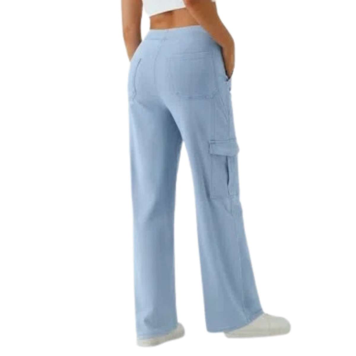 Mid Rise Pockets Straight Leg Casual Cargo Jeans