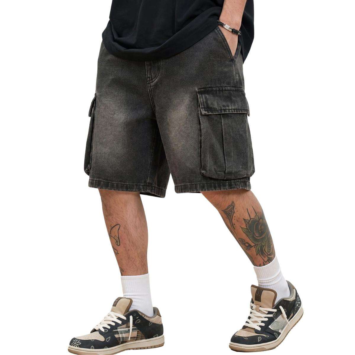 Men’s Vintage Y2K Elastic Back Waistband Baggy Denim Shorts