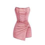 Women’s Y2K Strapless Bodycon Wrap Front Short Denim Romper